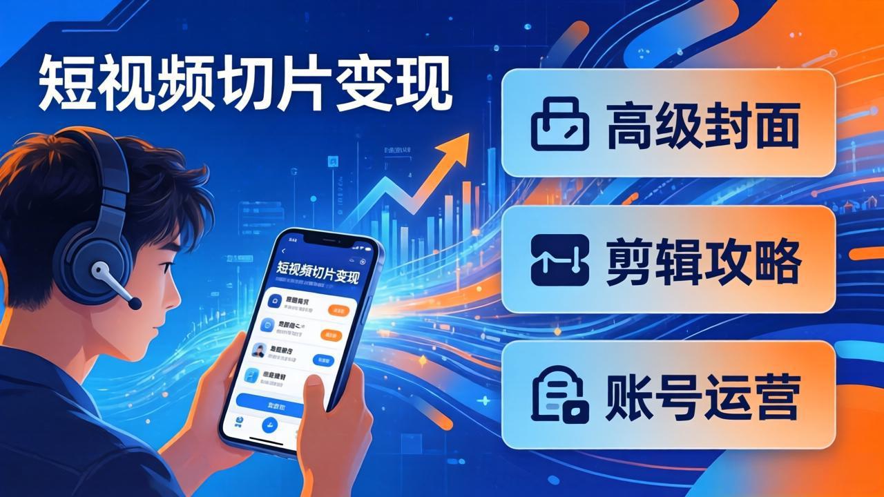 短视频切片变现速成班2.0：高级封面+剪辑攻略+账号运营，0基础小白快速入局副业-财阁