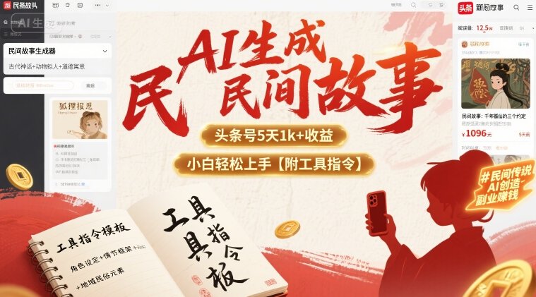 AI生成民间故事，头条号5天1k+，小白轻松上手【附工具指令】-财阁