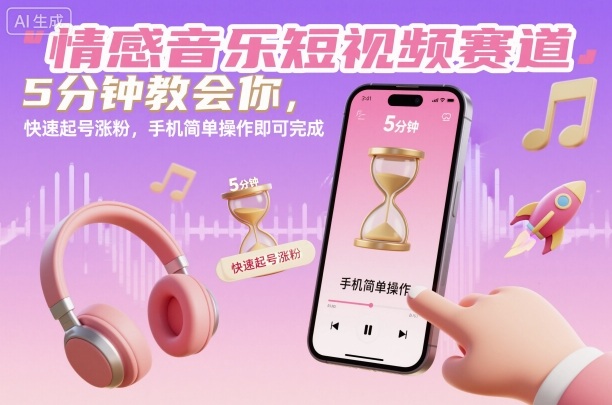 情感音乐短视频赛道，5分钟教会你，快速起号涨粉，手机简单操作即可完成-财阁