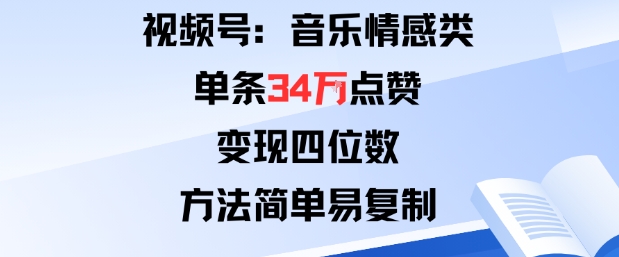 视频号分成计划新玩法：音乐情感类单条34W点赞，变现四位数，方法简单易复制-财阁