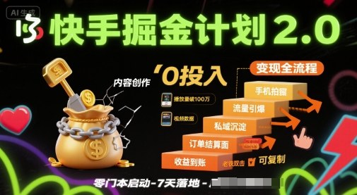 快手掘金计划2.0，快手电商变现全流程，简单可复制，0投入-财阁