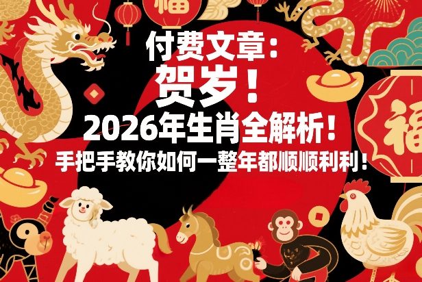 付费文章：贺岁！2026年生肖全解析！手把手教你如何一整年都顺顺利利！-财阁
