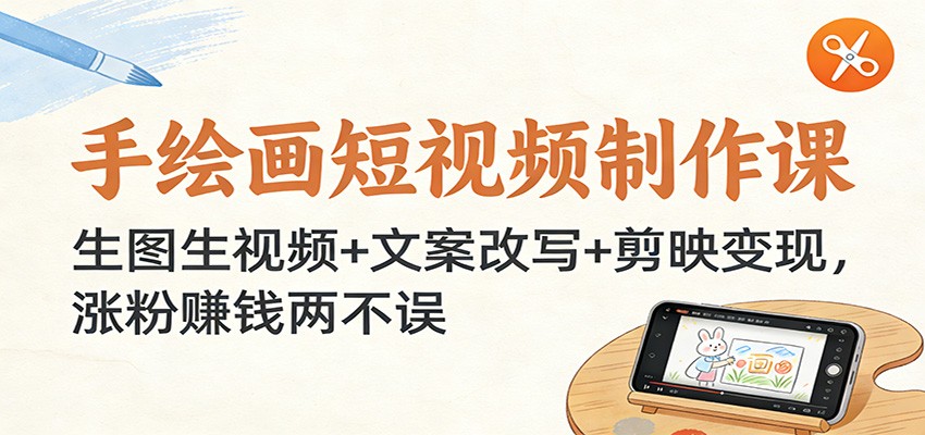 手绘画短视频制作课：生图生视频+文案改写+剪映变现，涨粉赚钱两不误-财阁
