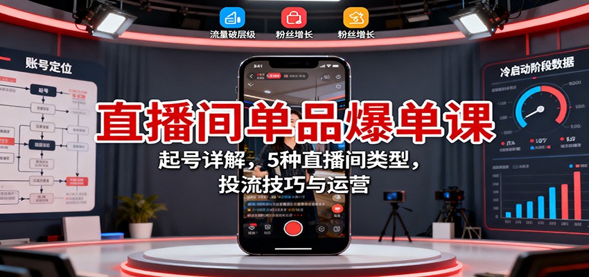 直播间单品爆单课：起号详解，5种直播间类型，投流技巧与运营-财阁