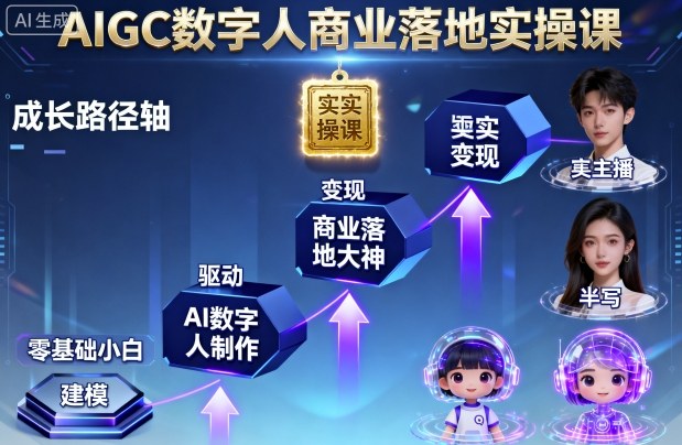 AIGC数字人商业落地实操课，从零基础小白到AI数字人大神-财阁