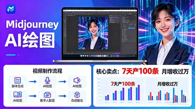 AI绘图照片开口说话视频制作：Midjourney+数字人，7天产100条月增收过万-财阁