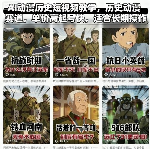 AI动漫历史短视频教学，历史动漫赛道，单价高起号快，适合长期操作-财阁