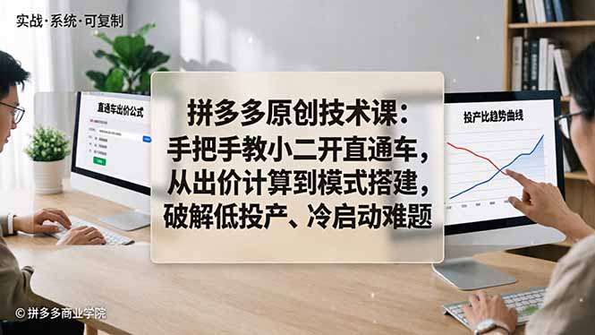 拼多多原创技术课：手把手教小二开直通车，从出价计算到模式搭建，破解低投产、冷启动难题-财阁