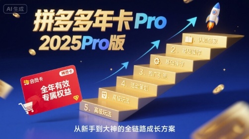 拼多多年卡2025Pro版，五大板块从认知到基础、从推广到活动、从活动到玩法-财阁