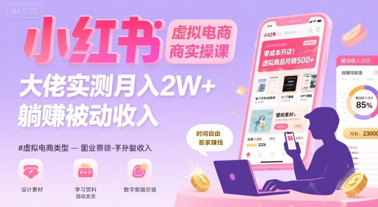 小红书虚拟电商，大佬实测月入2W+，实现被动收入-财阁