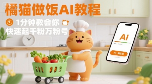 有趣的橘猫买菜做饭视频，用AI一键搞定，1分钟教会你，快速起千粉万粉号-财阁