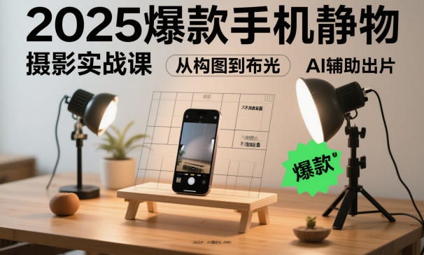 2025爆款手机静物摄影实战课，从构图到布光，不用贵设备，AI辅助出片-财阁
