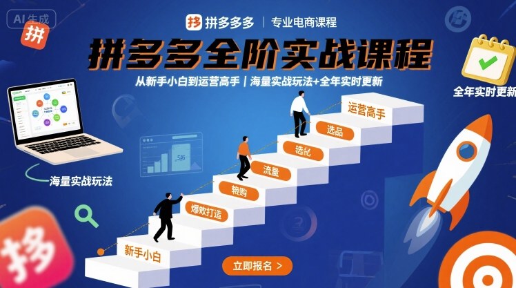 拼多多全阶实战课程，从新手小白到运营高手，海量实战玩法+全年实时更新【2025年9月更新】-财阁