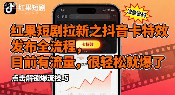 红果短剧拉新之抖音卡特效发布全流程，目前有流量，很轻松就爆了-财阁