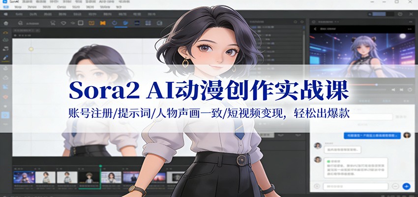 Sora2 AI动漫创作实战课：账号注册/提示词/人物声画一致/短视频变现，轻松出爆款-财阁