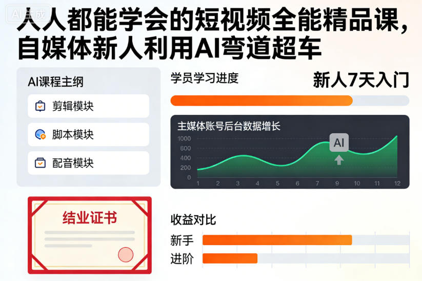 人人都能学会的短视频全能精品课，自媒体新人利用AI弯道超车-财阁