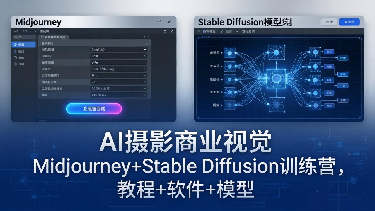 AI摄影商业视觉Midjourney+Stable Diffusion训练营，教程+软件+模型-财阁