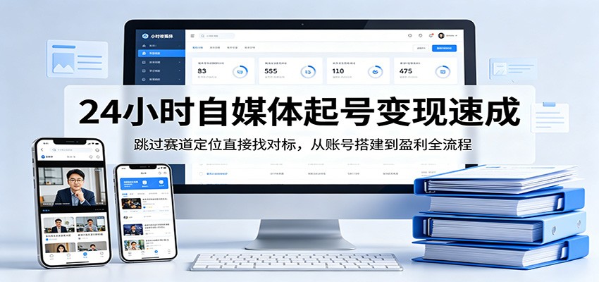 24小时自媒体起号变现速成，跳过赛道定位直接找对标，从账号搭建到盈利全流程-财阁