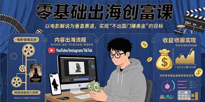 （15709期）零基础出海创富课：以电影解说为垂直赛道，实现不出国门赚美金的目标-财阁