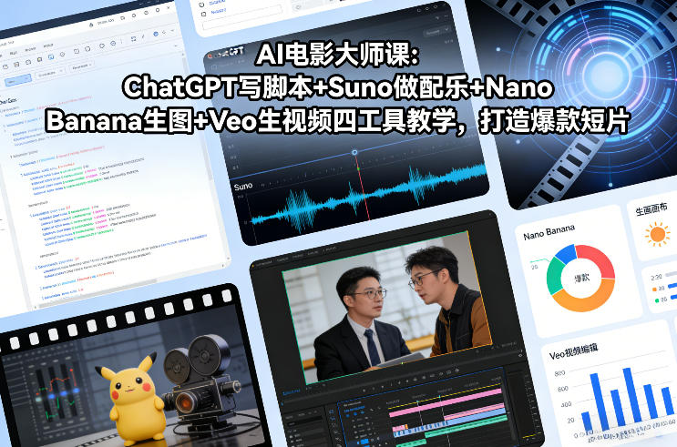 AI电影大师课：ChatGPT写脚本+Suno做配乐+Nano Banana生图+Veo生视频，打造爆款短片-财阁