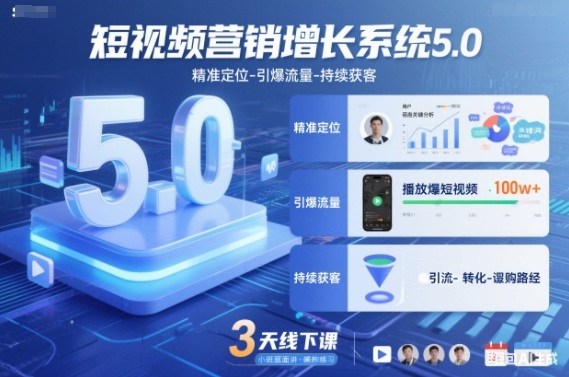 短视频营销增长系统5.0，精准定位-引爆流量-持续获客，3天线下课(音频+图片)-财阁