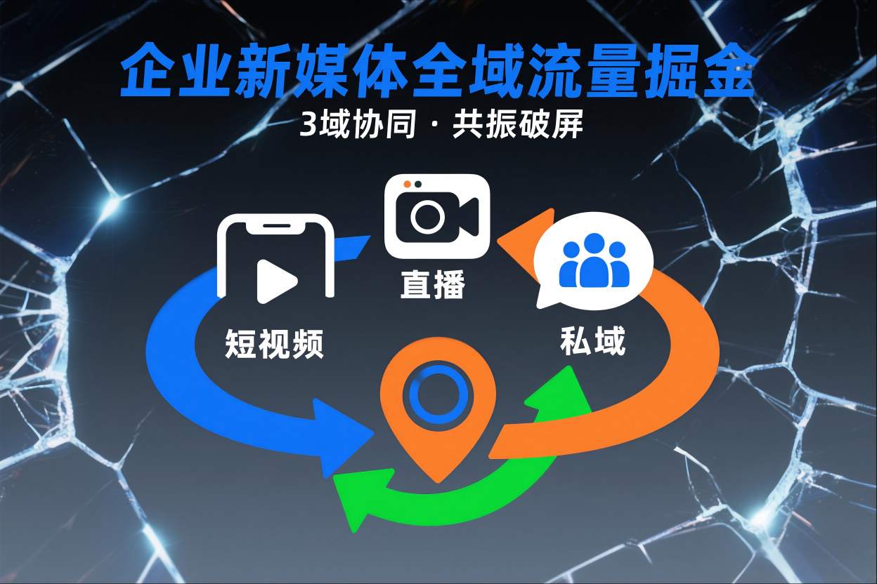 短视频全域商业模式，企业新媒体全域流量掘金，3域协同，共振破屏，短视频-直播-私域-地域-财阁