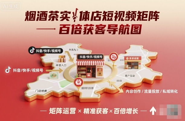 烟酒茶实体店短视频矩阵百倍获客导航图-财阁