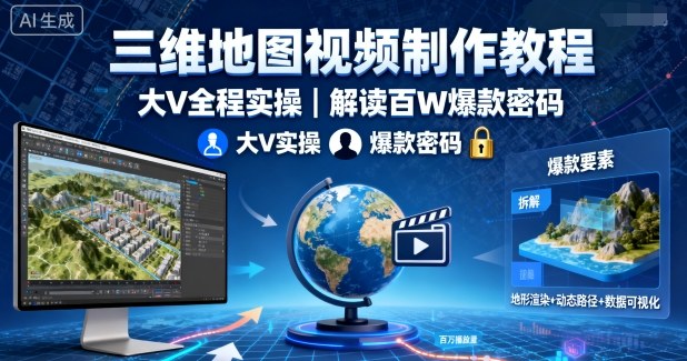 三维地图视频制作教程，大V全程实操，解读百W爆款密码-财阁
