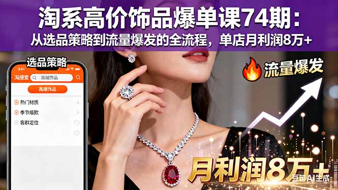 淘系高价饰品爆单课74期：从选品策略到流量爆发的全流程，单店月利润8万+-财阁