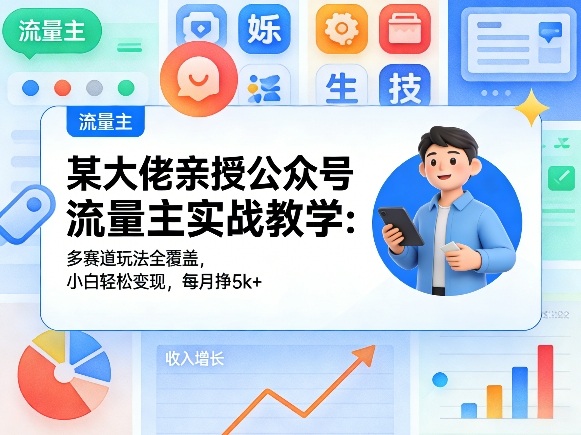 某大佬亲授公众号流量主实战教学：多赛道玩法全覆盖，小白轻松变现，每月多挣5k+-财阁