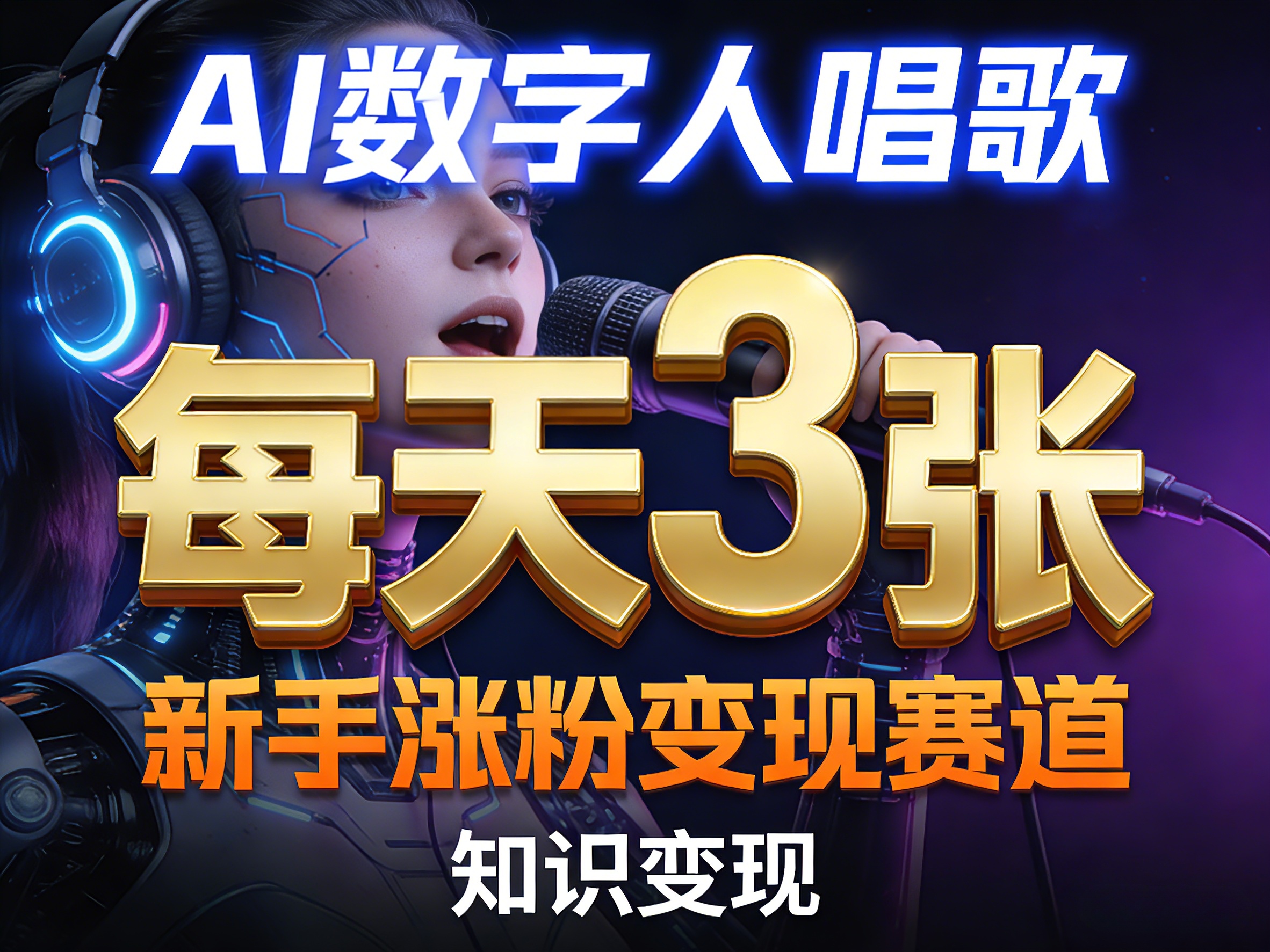AI数字人唱歌，新手涨粉变现赛道，每天3张和知识付费，副业必备-财阁