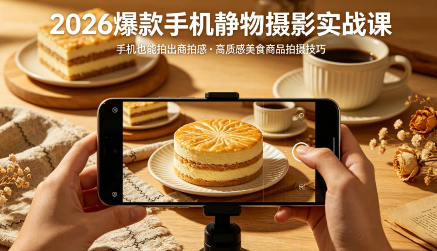 2026爆款手机静物摄影实战课，手机也能拍出商拍感，学会拍出高质感美食商品-财阁