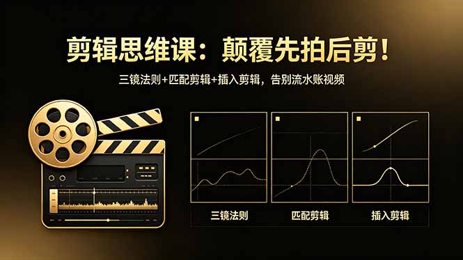 剪辑思维课：颠覆先拍后剪！三镜法则+匹配剪辑+插入剪辑，告别流水账视频-财阁