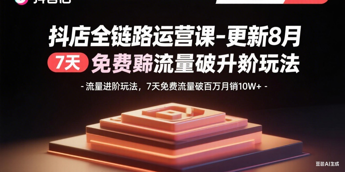 抖店全链路运营课-更新8月：流量进阶玩法，7天免费流量破百万月销10W+-财阁