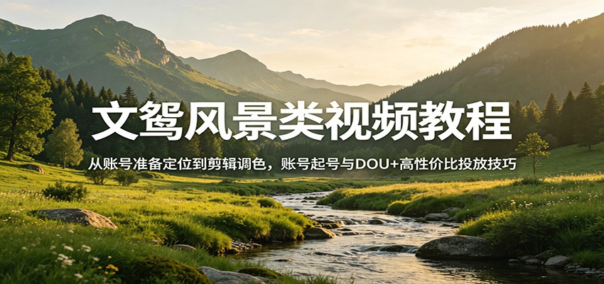 文鸳风景类视频教程：从账号准备定位到剪辑调色，账号起号与DOU+高性价比投放技巧-财阁