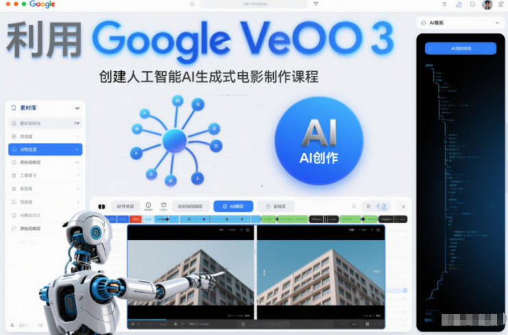 利l用Google Veo 3创建人工智能AI生成式电影制作课程，使用人工智能的力量创建令人惊叹的视频-财阁