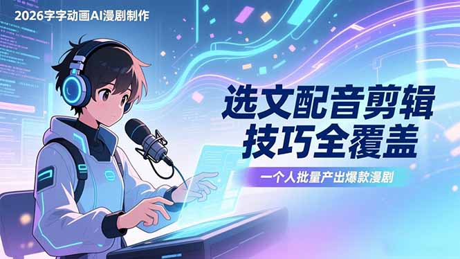 2026字字动画AI漫剧制作-1期，选文配音剪辑技巧全覆盖，一个人就能批量产出爆款漫剧-财阁