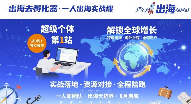 出海去孵化器，一人出海实战课，超级个体第1站，解锁全球增长-财阁
