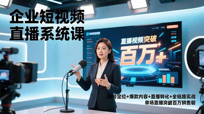 企业短视频直播系统课，账号定位+爆款内容+直播转化+全链路实战，单场直播突破百万销售额-财阁