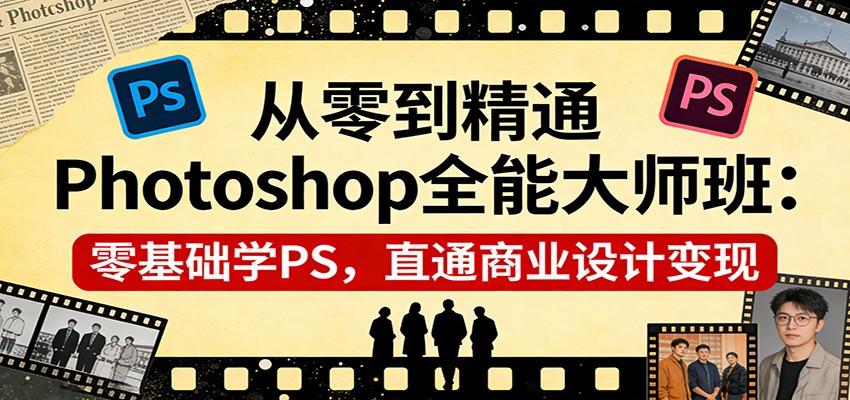 从零到精通Photoshop全能大师班：零基础学PS，直通商业设计变现-财阁
