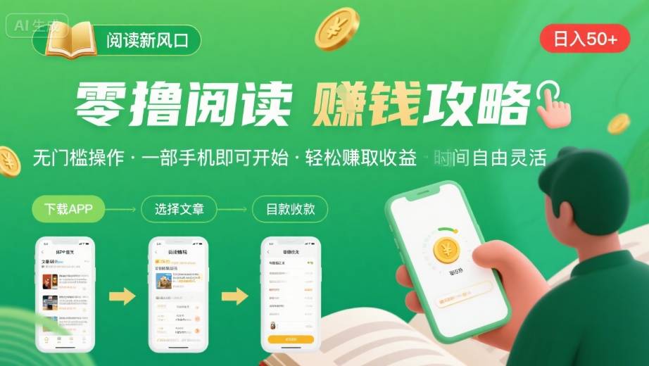 零撸阅读新风口，无门槛轻松挣，一部手机，日入 50-3张【揭秘】-财阁
