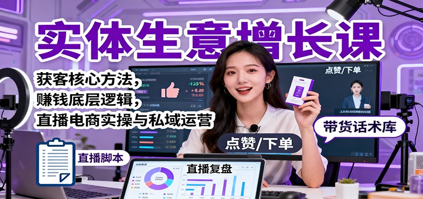 实体生意增长课：获客核心方法，赚钱底层逻辑，直播电商实操与私域运营-财阁