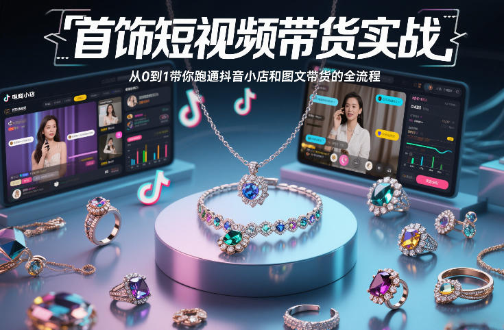首饰短视频带货实战，从0到1带你跑通抖音小店和图文带货的全流程-财阁