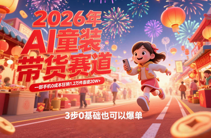 AI童装新春带货赛道，一部手机0成本狂销1.2万件喜提20W+，3步0基础也可以爆单-财阁