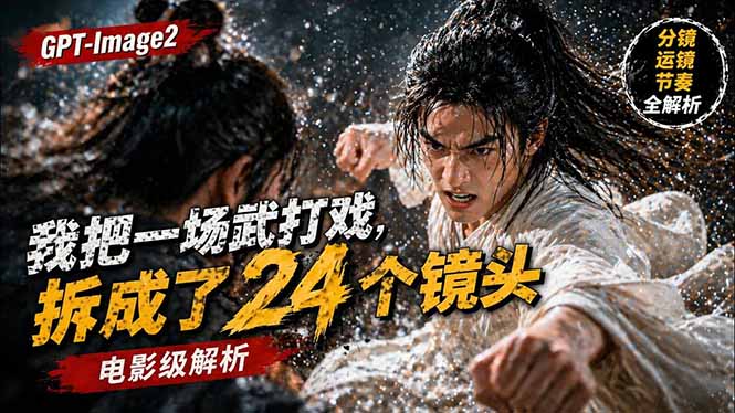 用GPT-Image2，把一段武打对决拆成24个连续镜头，从人物建立、动作衔接、运镜节奏，到情绪爆发-财阁