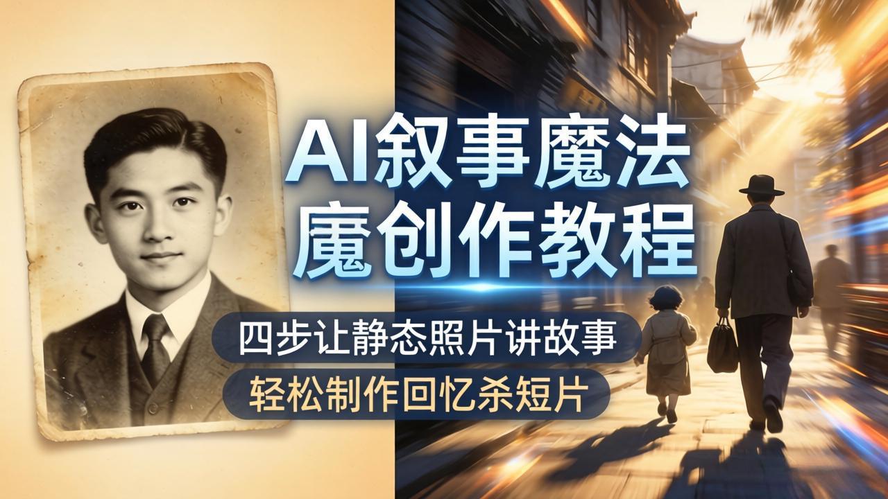 AI叙事魔法创作教程，四步让静态照片讲故事，老照片修复加动态特效，轻松制作回忆杀短片-财阁