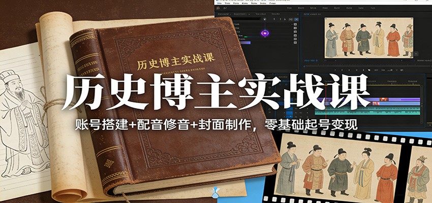 历史博主实战课：账号搭建+配音修音+封面制作，零基础起号变现-财阁