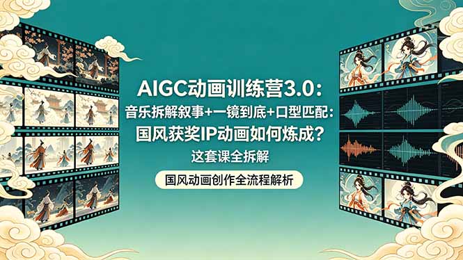 AIGC动画训练营3.0：音乐拆解叙事+一镜到底+口型匹配：国风获奖IP动画如何炼成？这套课全拆解-财阁