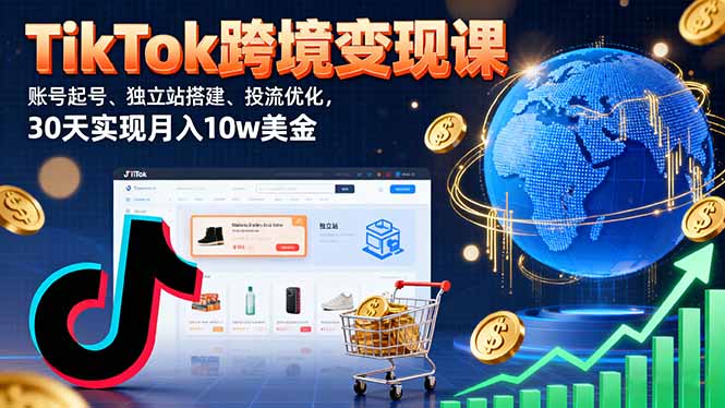TikTok跨境变现课：账号起号、独立站搭建、投流优化，30天实现月入10w美金-财阁