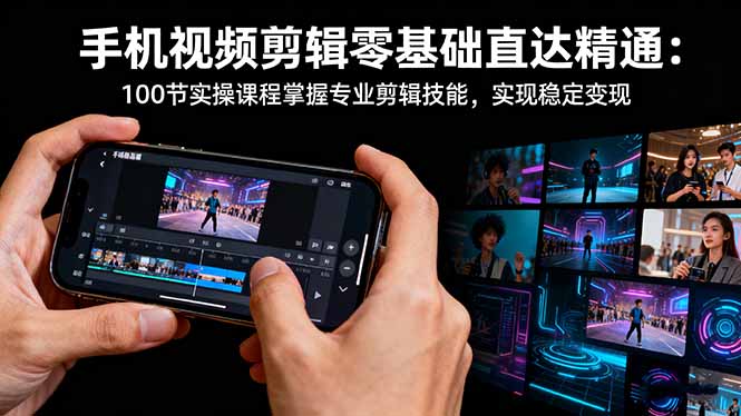 手机视频剪辑零基础直达精通：100节实操课程掌握专业剪辑技能，实现稳…-财阁